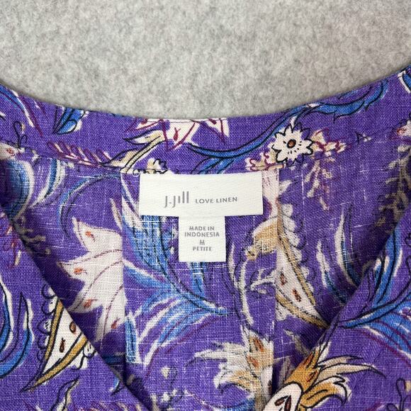 J. Jill Love Linen Purple Floral Sleeveless Shift Dress Size Medium Petite - Picture 8 of 9